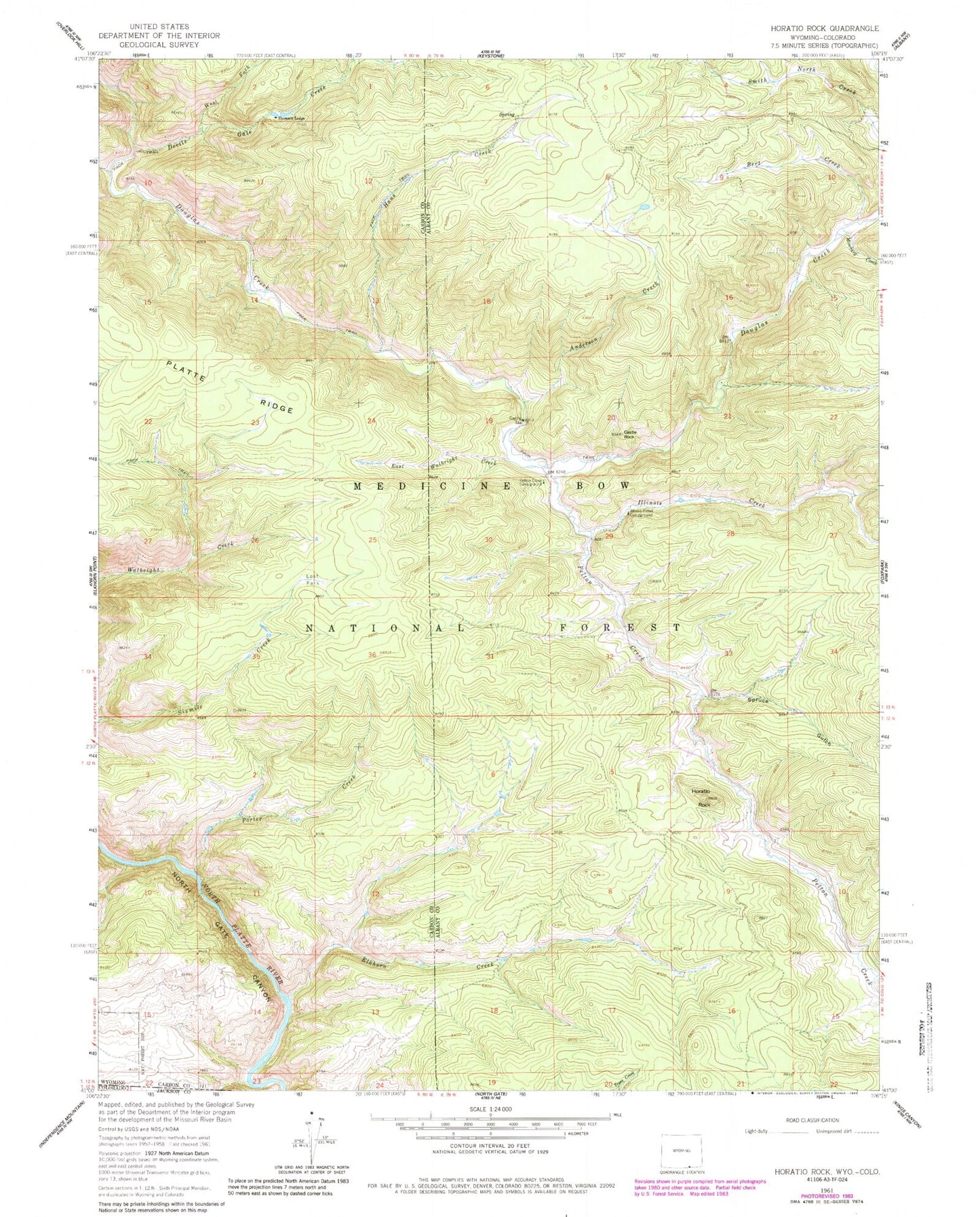 Classic USGS Horatio Rock Wyoming 7.5'x7.5' Topo Map Image