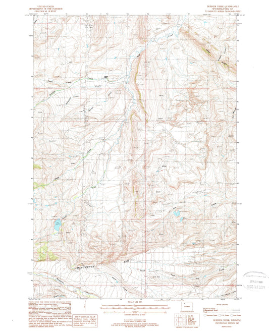 Classic USGS Horner Creek Wyoming 7.5'x7.5' Topo Map Image