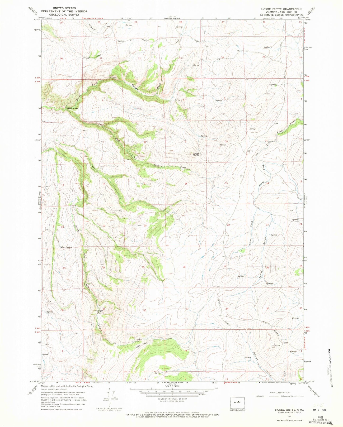 Classic USGS Horse Butte Wyoming 7.5'x7.5' Topo Map Image