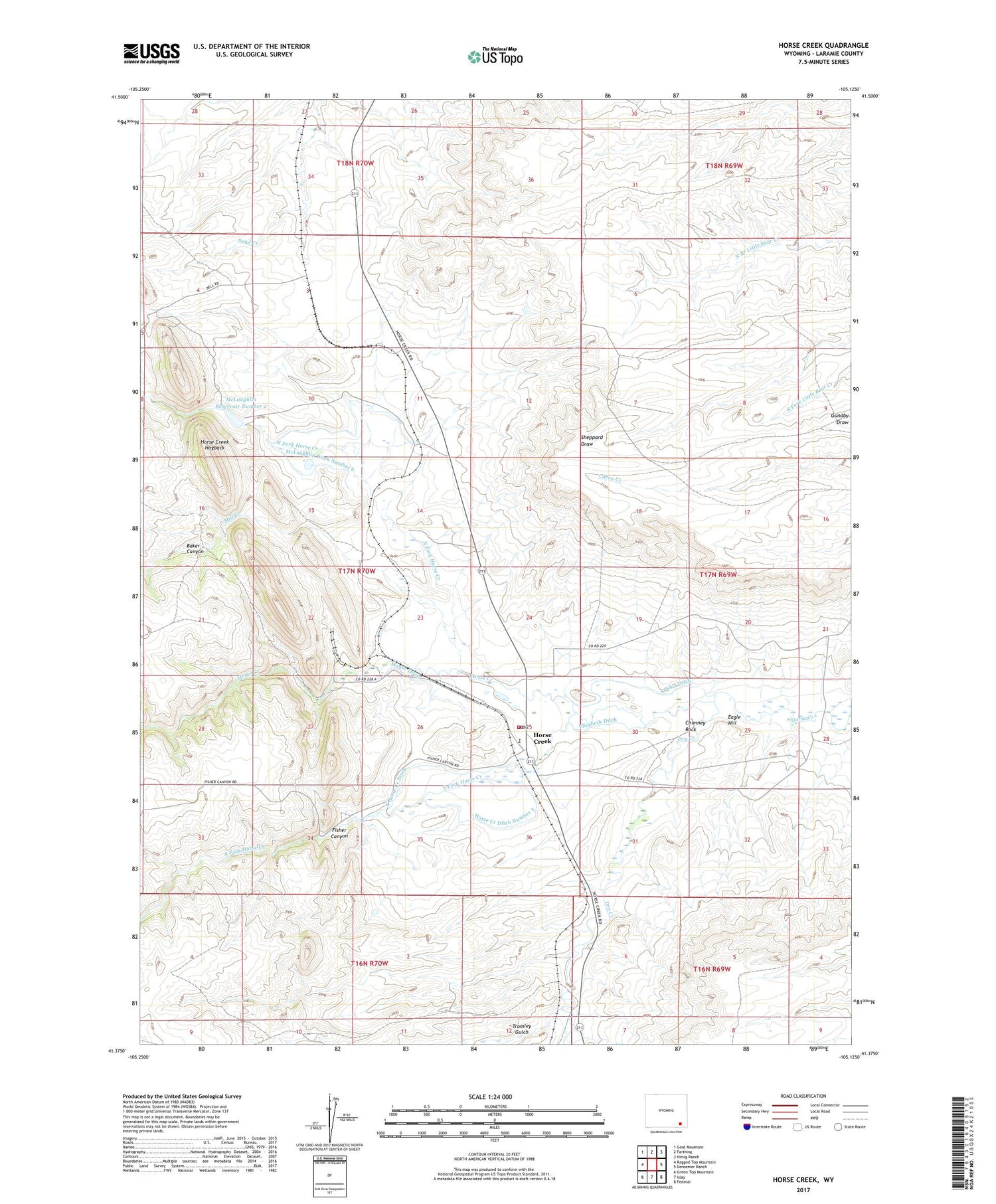 Horse Creek Wyoming US Topo Map Image