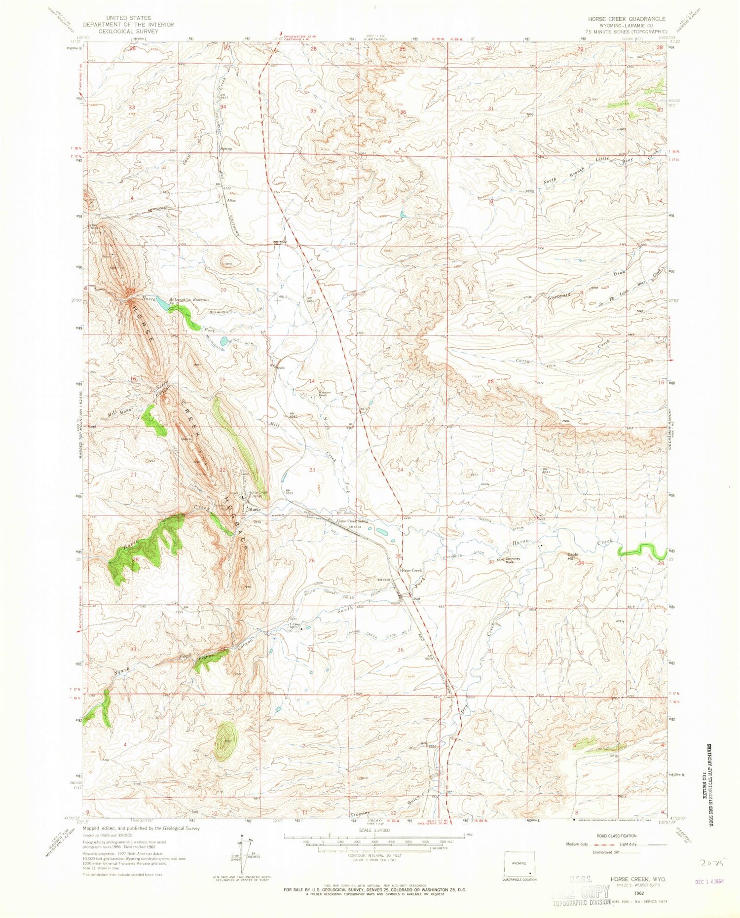 Classic USGS Horse Creek Wyoming 7.5'x7.5' Topo Map Image