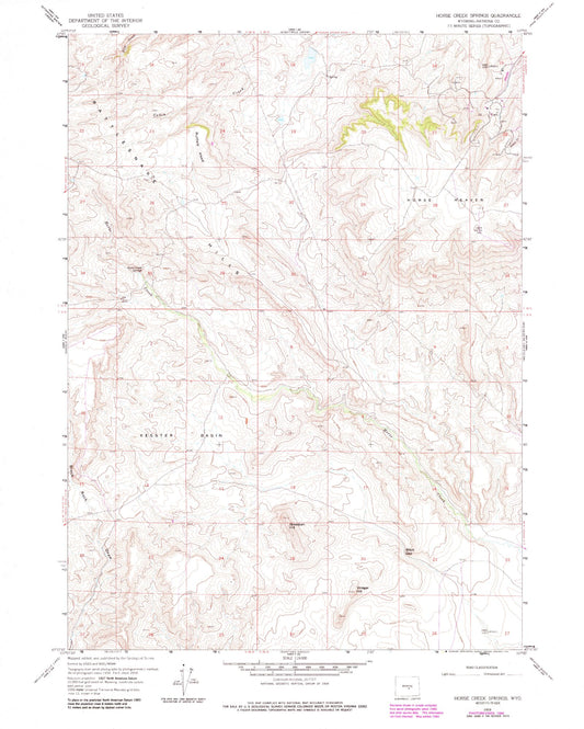 Classic USGS Horse Creek Springs Wyoming 7.5'x7.5' Topo Map Image
