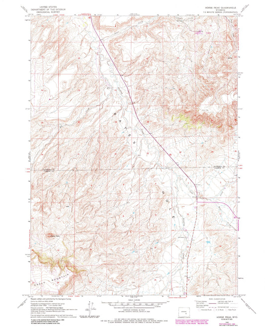 Classic USGS Horse Peak Wyoming 7.5'x7.5' Topo Map Image