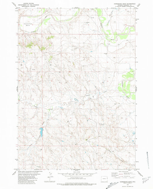 Classic USGS Horseshoe Bend Wyoming 7.5'x7.5' Topo Map Image