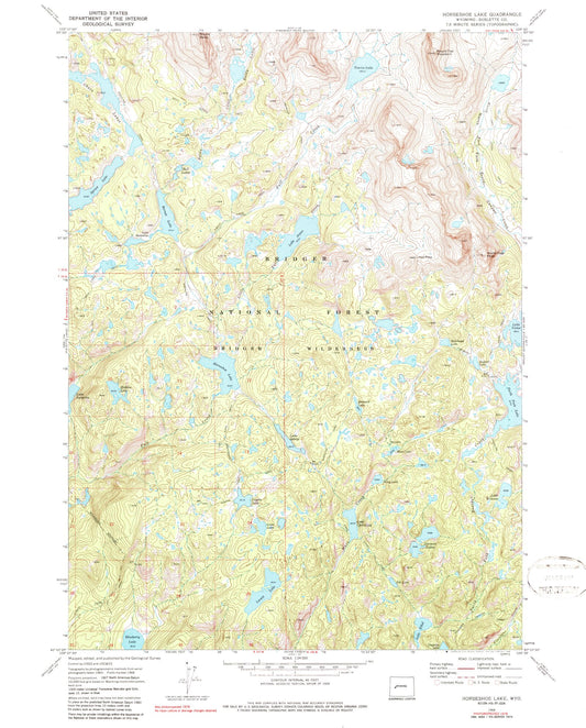 USGS Classic Horseshoe Lake Wyoming 7.5'x7.5' Topo Map Image
