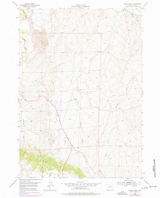 Classic USGS House Creek Wyoming 7.5'x7.5' Topo Map Image