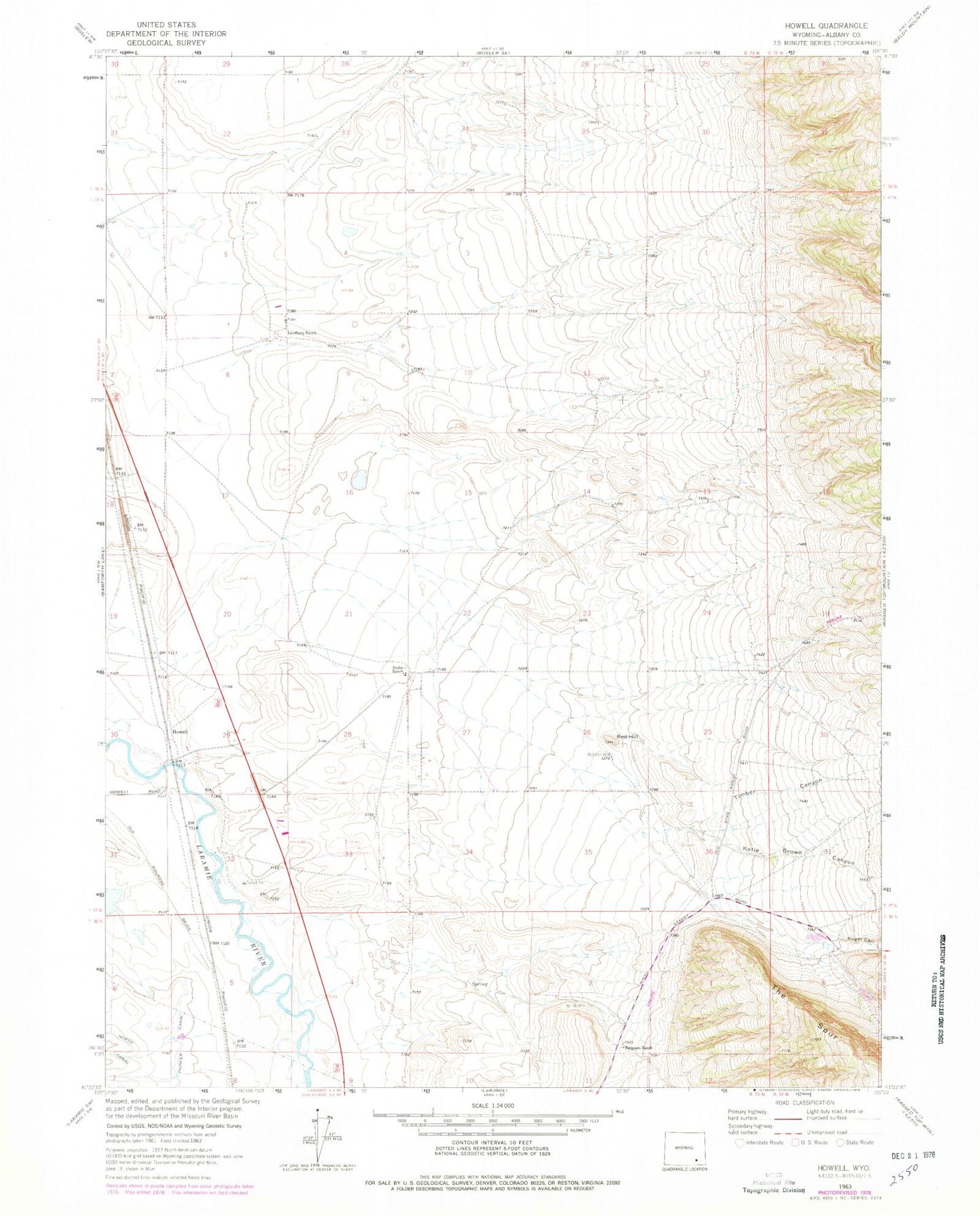 Classic USGS Howell Wyoming 7.5'x7.5' Topo Map Image