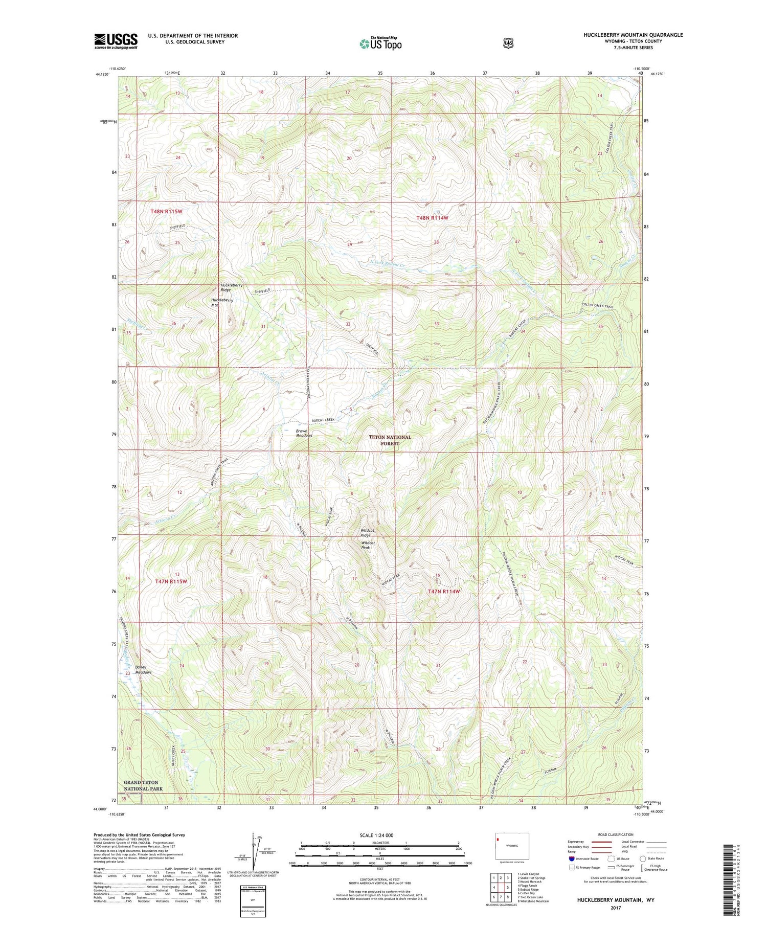 Huckleberry Mountain Wyoming US Topo Map Image