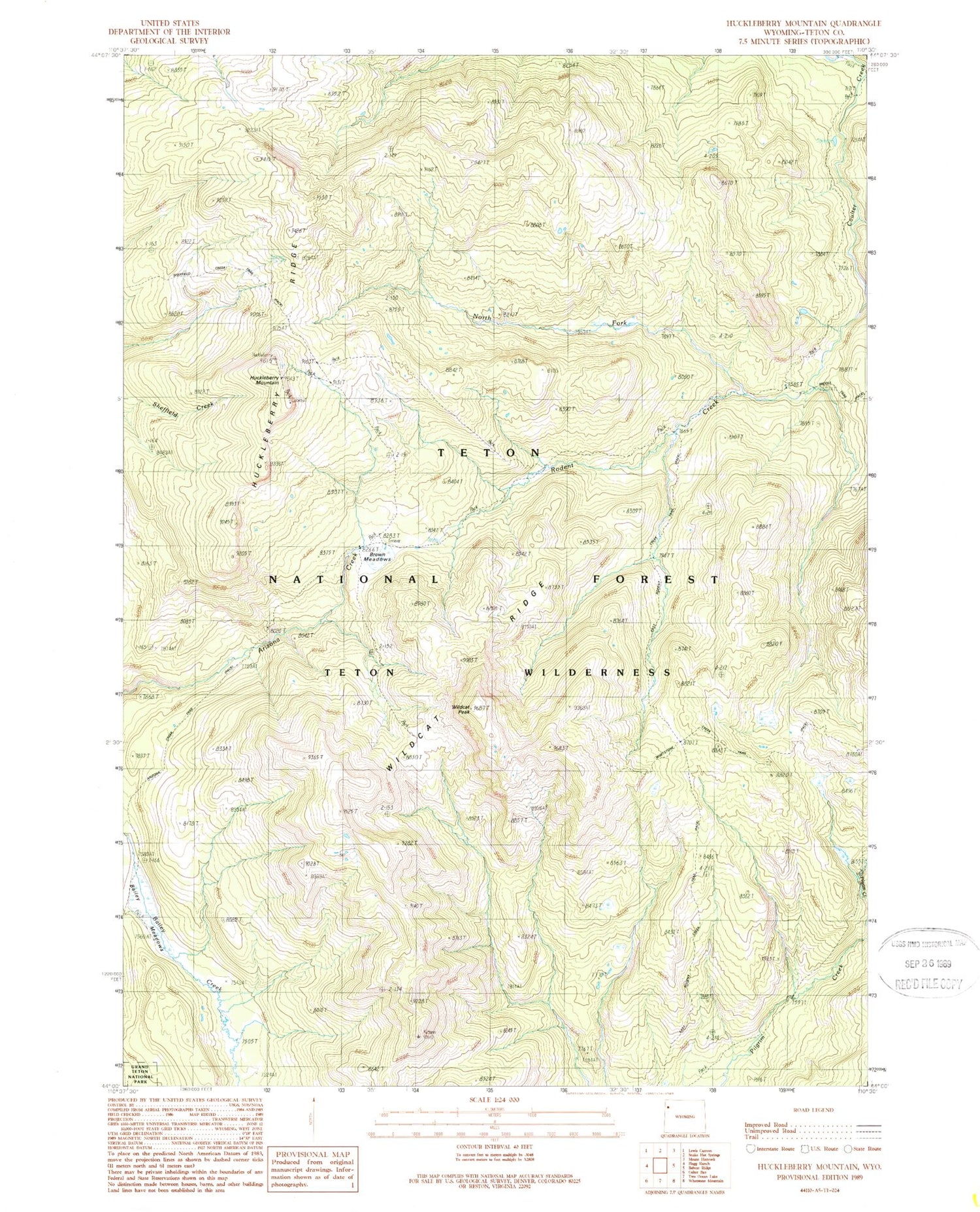 Classic USGS Huckleberry Mountain Wyoming 7.5'x7.5' Topo Map Image