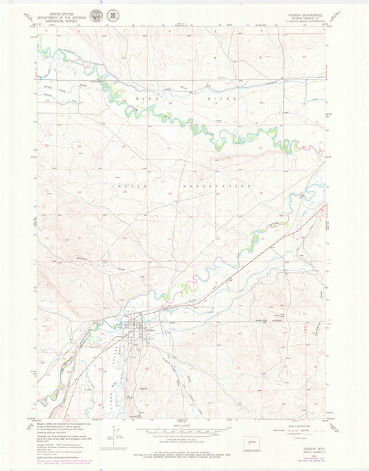 Classic USGS Hudson Wyoming 7.5'x7.5' Topo Map Image