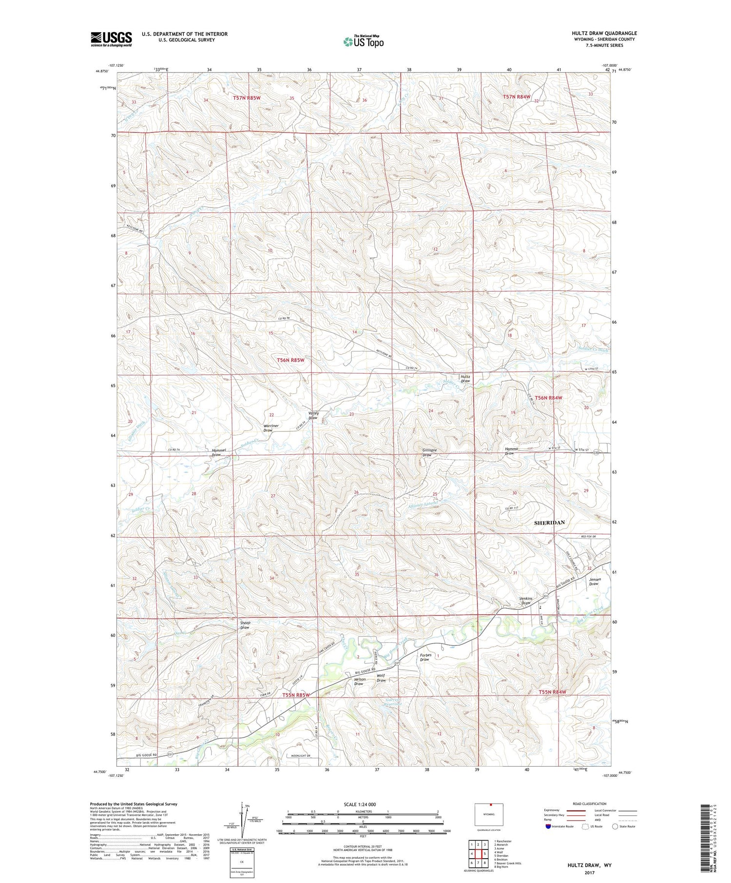 Hultz Draw Wyoming US Topo Map Image