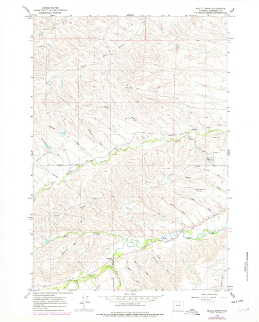 Classic USGS Hultz Draw Wyoming 7.5'x7.5' Topo Map Image