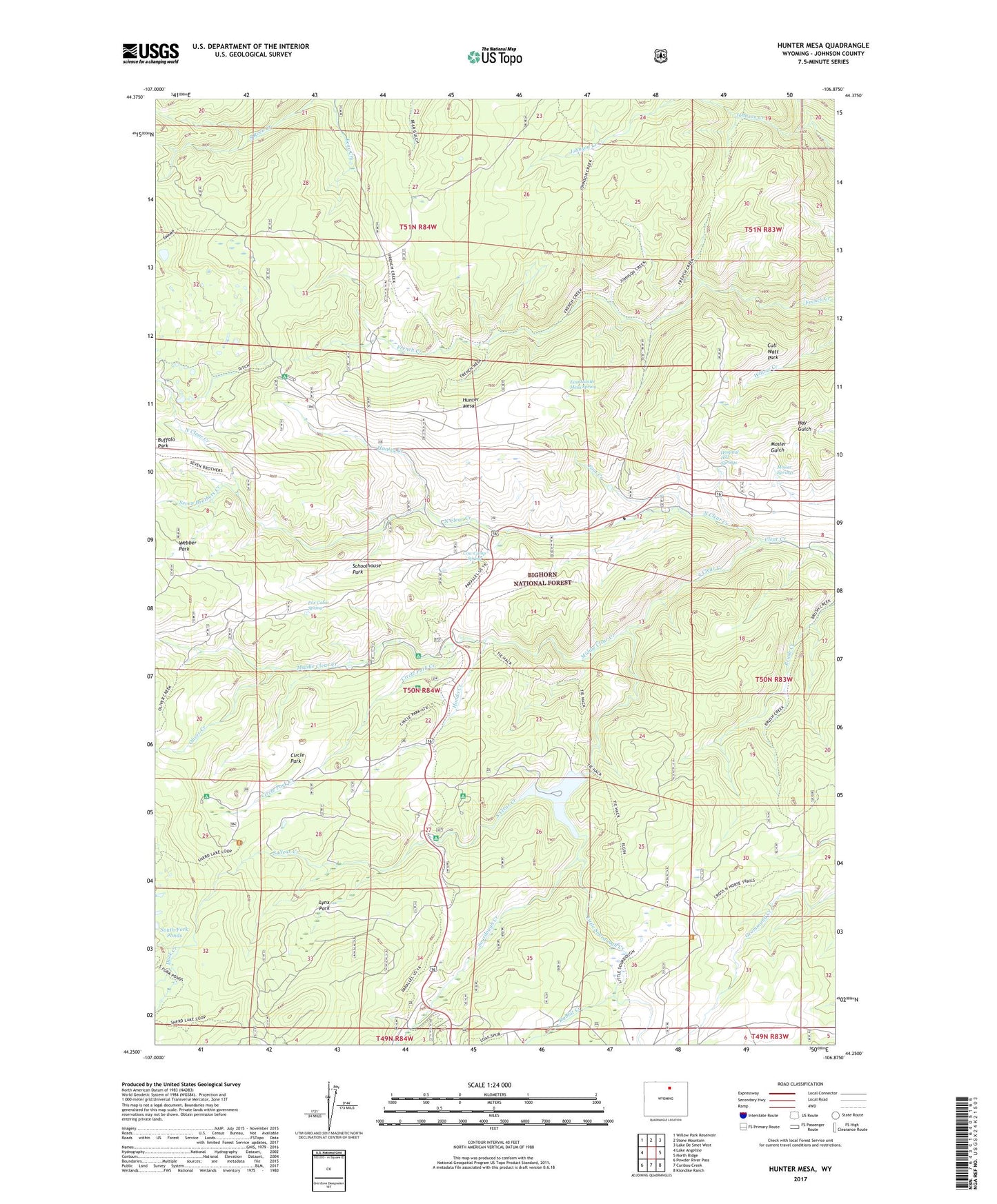 Hunter Mesa Wyoming US Topo Map Image