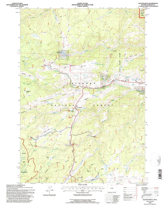 Classic USGS Hunter Mesa Wyoming 7.5'x7.5' Topo Map Image