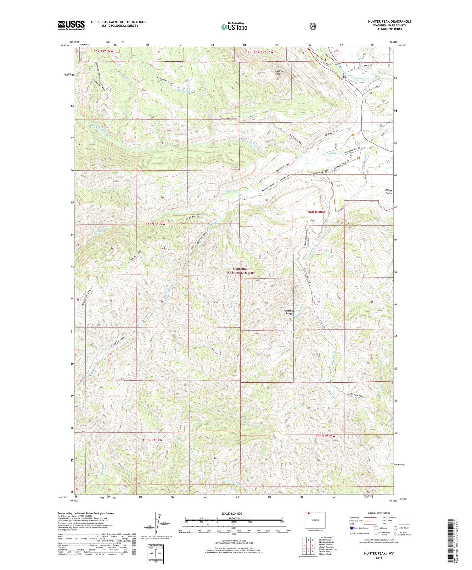 Hunter Peak Wyoming US Topo Map Image