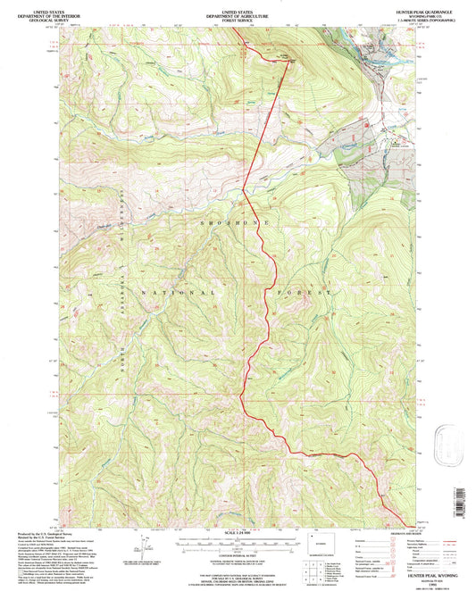 Classic USGS Hunter Peak Wyoming 7.5'x7.5' Topo Map Image