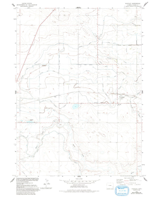 Classic USGS Huntley Wyoming 7.5'x7.5' Topo Map Image