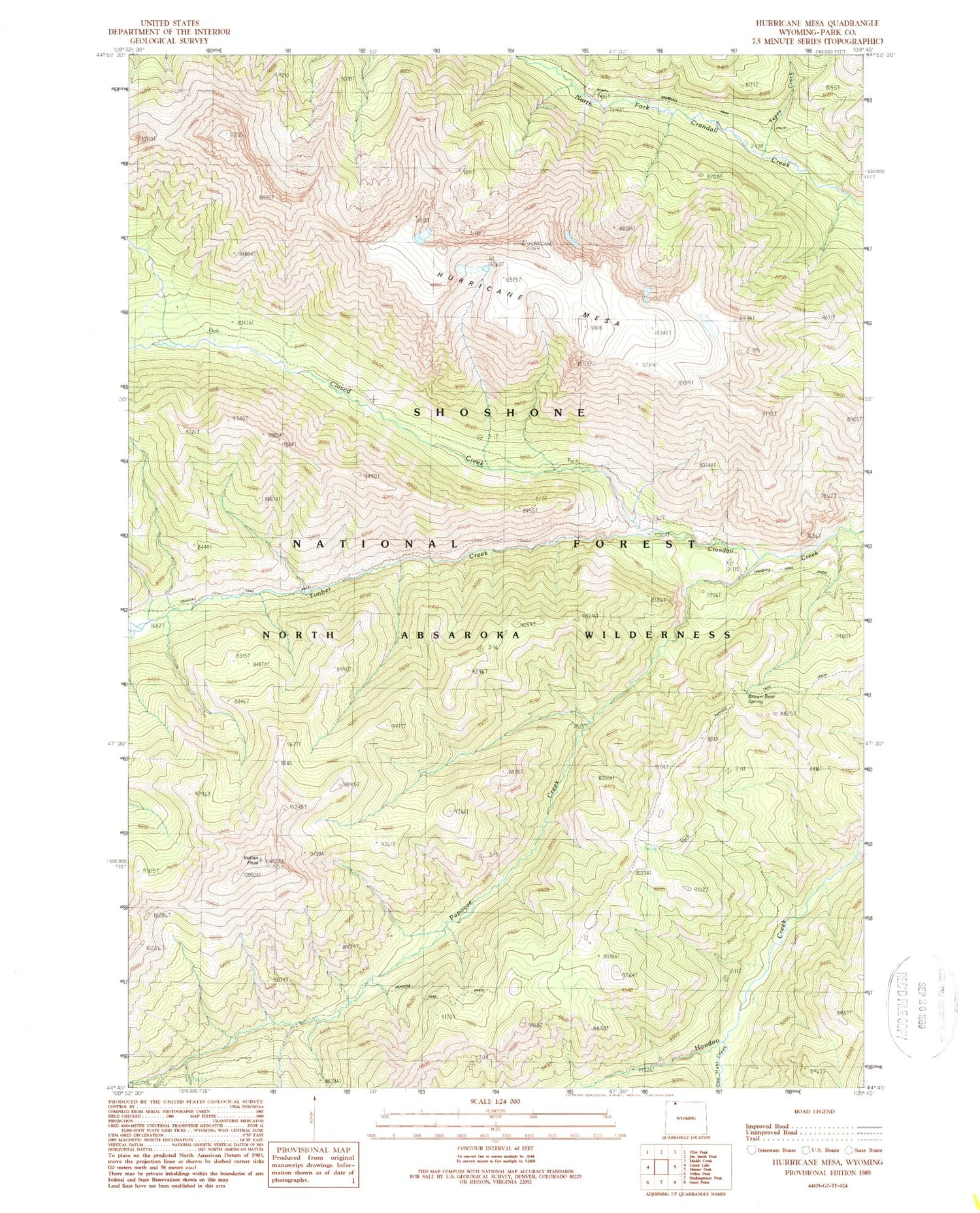 Classic USGS Hurricane Mesa Wyoming 7.5'x7.5' Topo Map Image