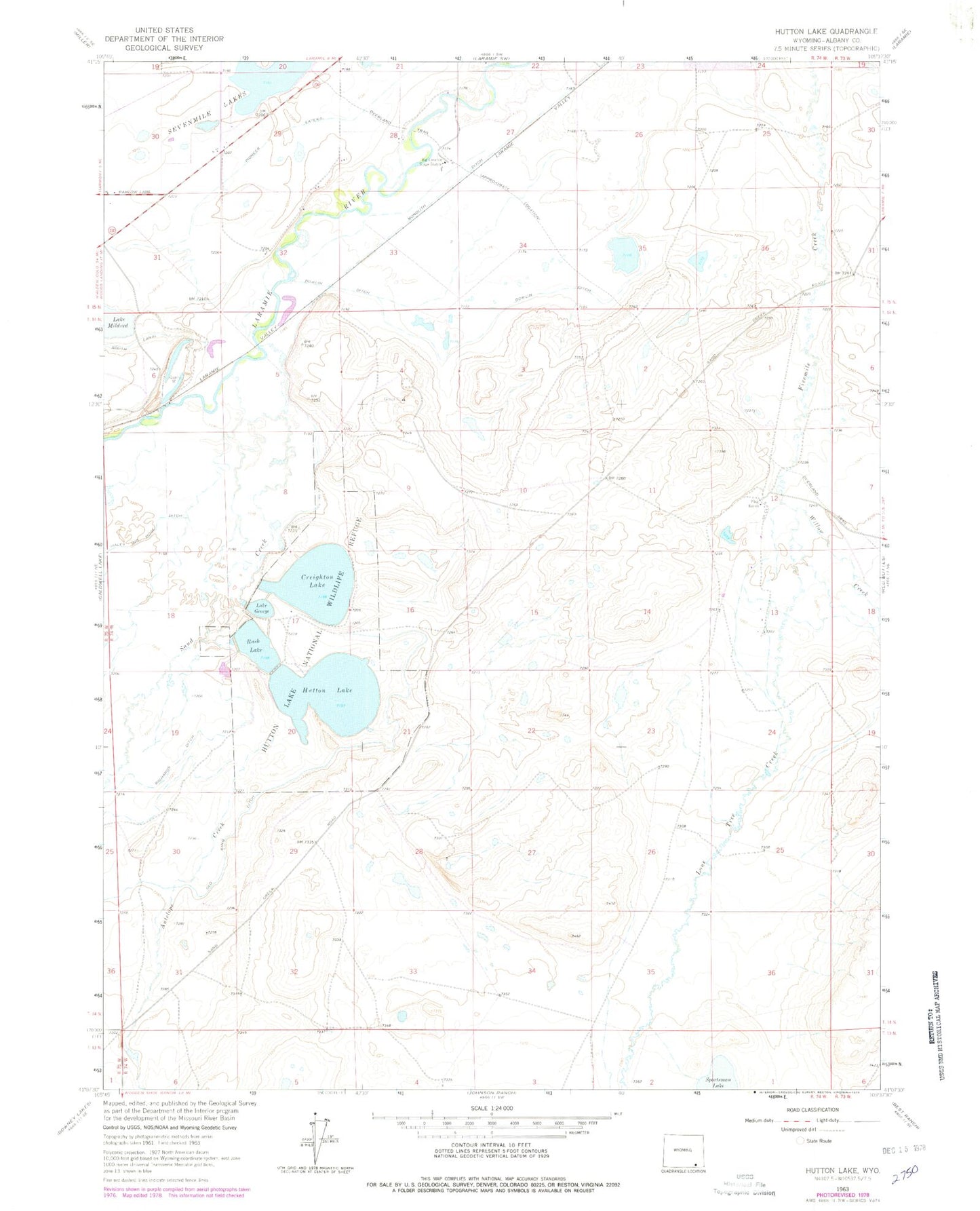 Classic USGS Hutton Lake Wyoming 7.5'x7.5' Topo Map Image