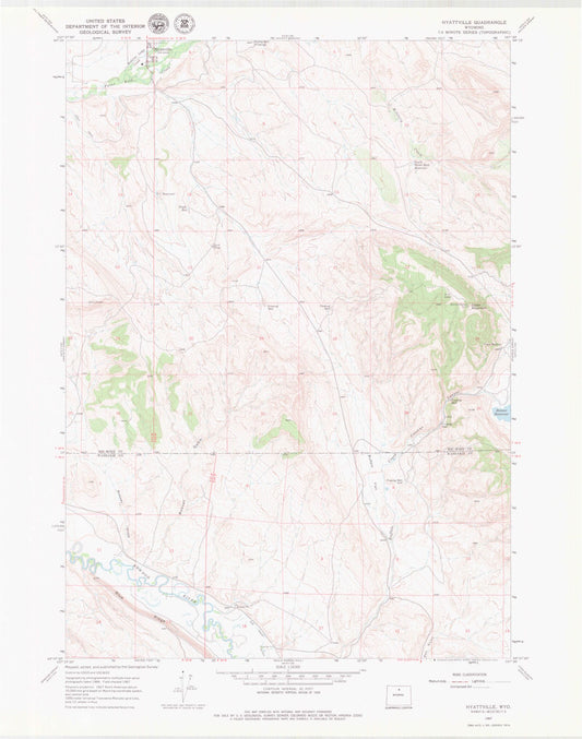 Classic USGS Hyattville Wyoming 7.5'x7.5' Topo Map Image
