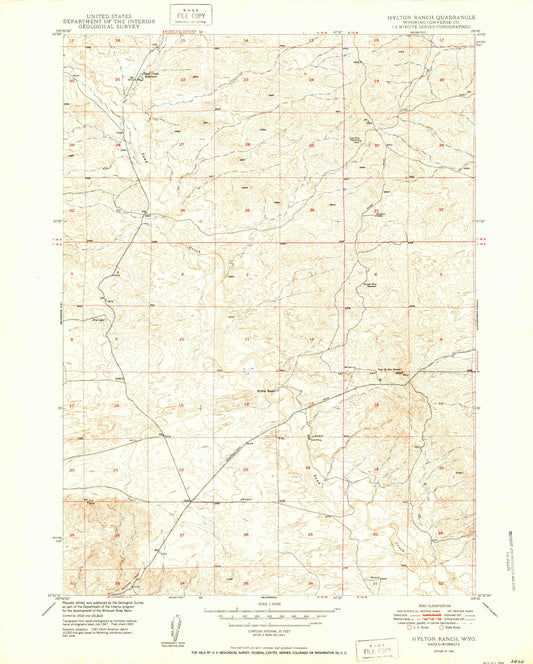 Classic USGS Hylton Ranch Wyoming 7.5'x7.5' Topo Map Image