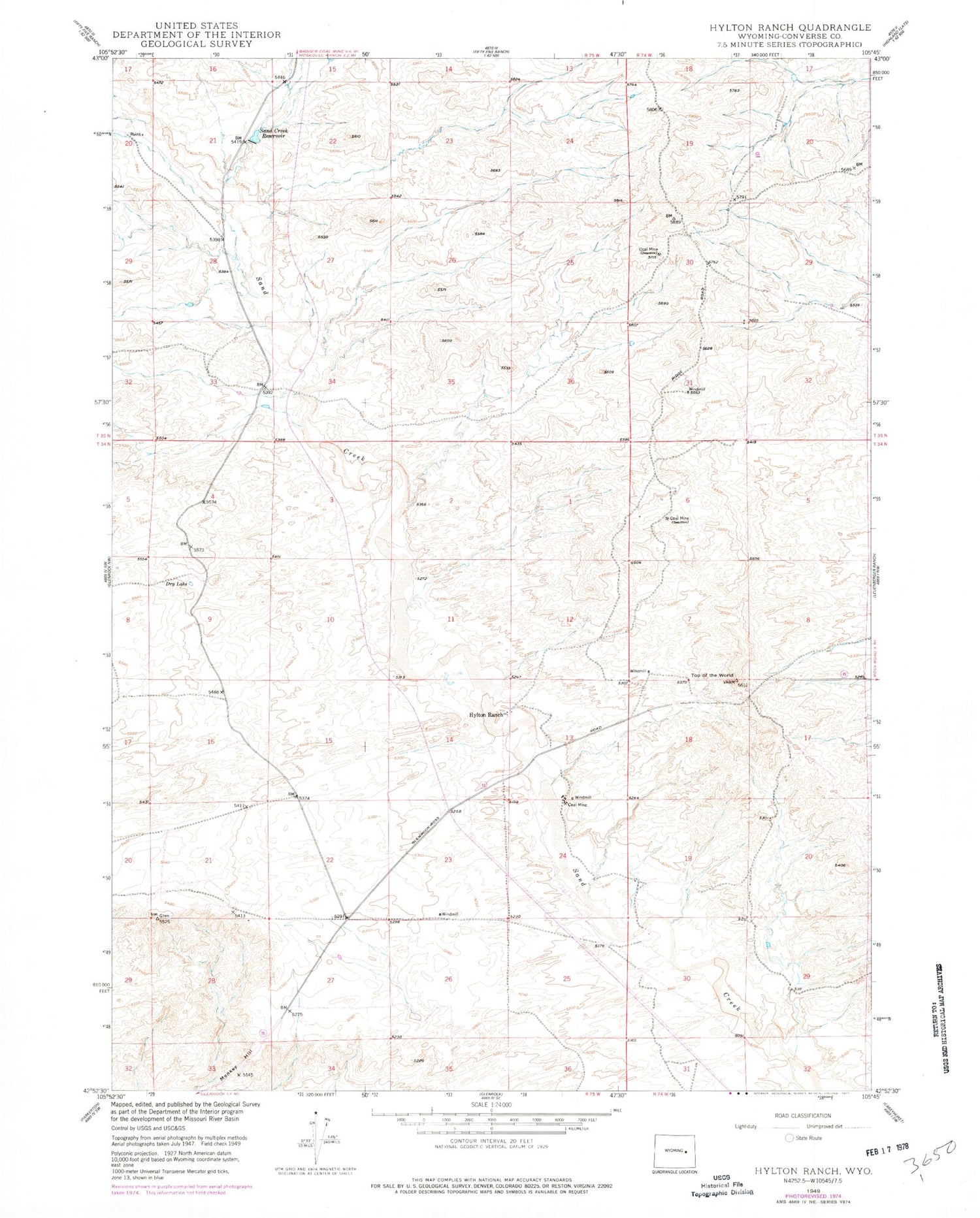 Classic USGS Hylton Ranch Wyoming 7.5'x7.5' Topo Map Image