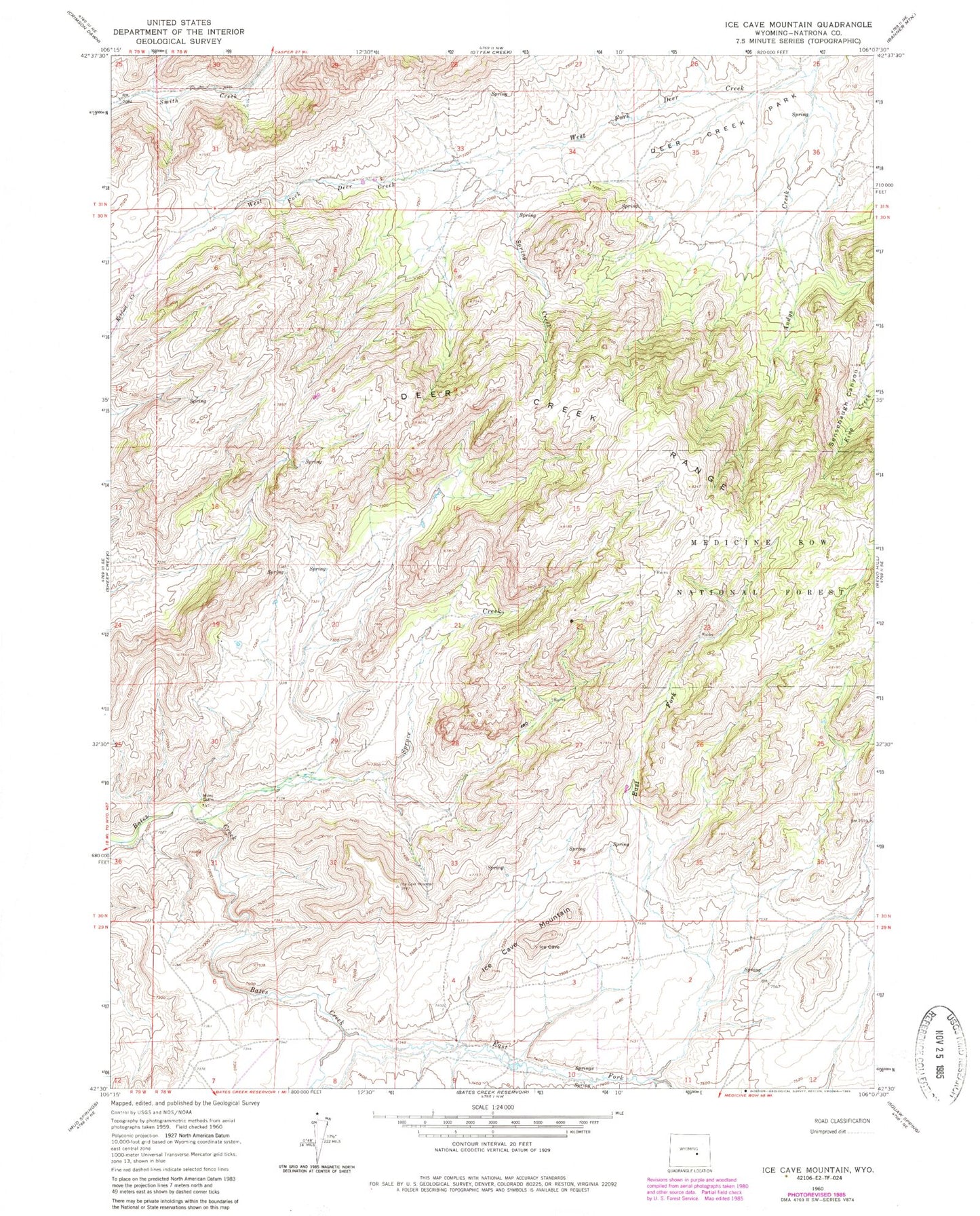 Classic USGS Ice Cave Mountain Wyoming 7.5'x7.5' Topo Map Image