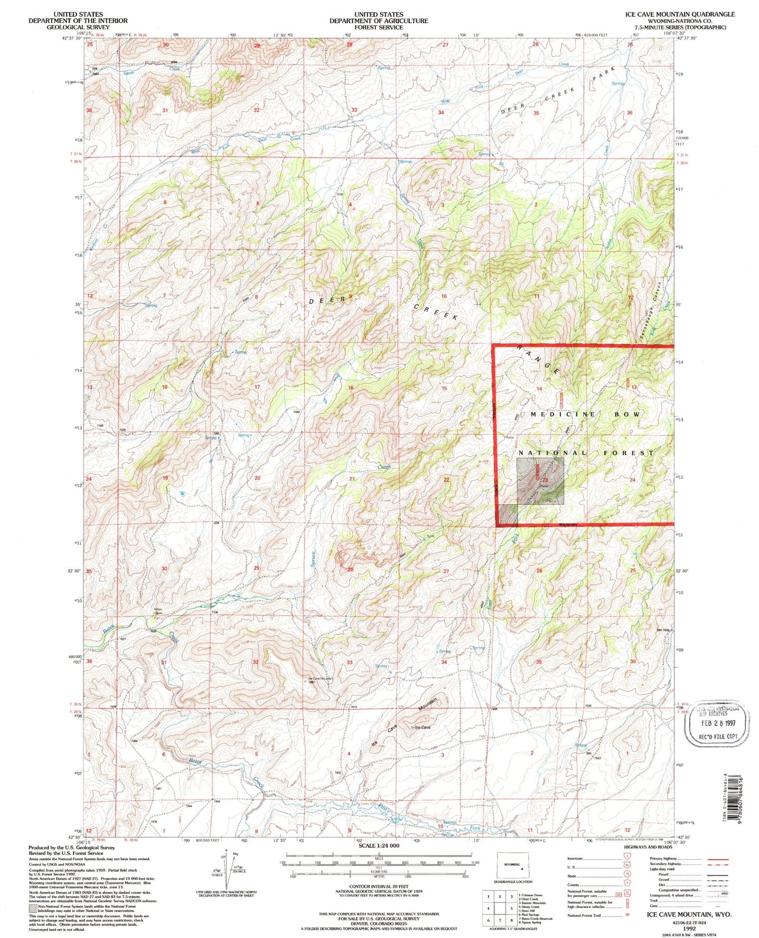 Classic USGS Ice Cave Mountain Wyoming 7.5'x7.5' Topo Map Image