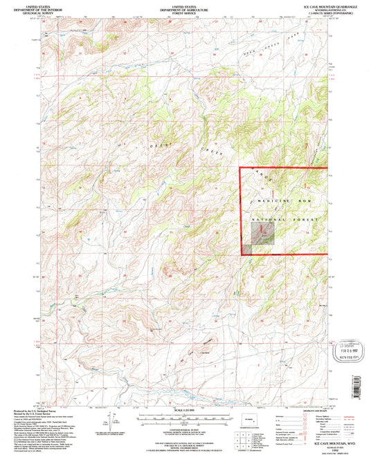 Classic USGS Ice Cave Mountain Wyoming 7.5'x7.5' Topo Map Image