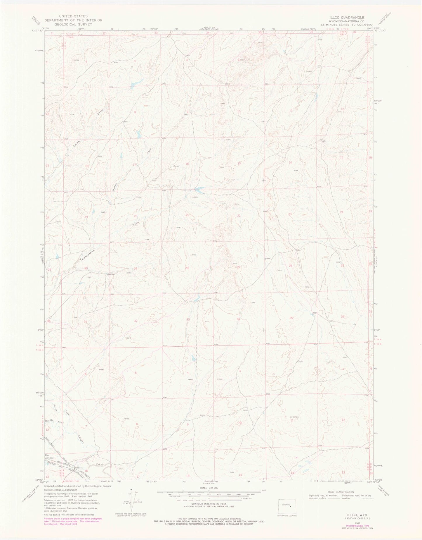 Classic USGS Illco Wyoming 7.5'x7.5' Topo Map Image