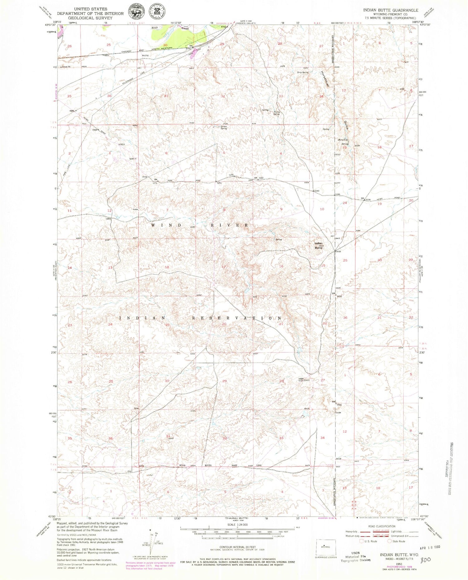 Classic USGS Indian Butte Wyoming 7.5'x7.5' Topo Map Image