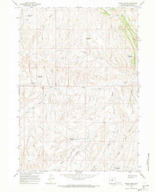 Classic USGS Indian Creek Wyoming 7.5'x7.5' Topo Map Image