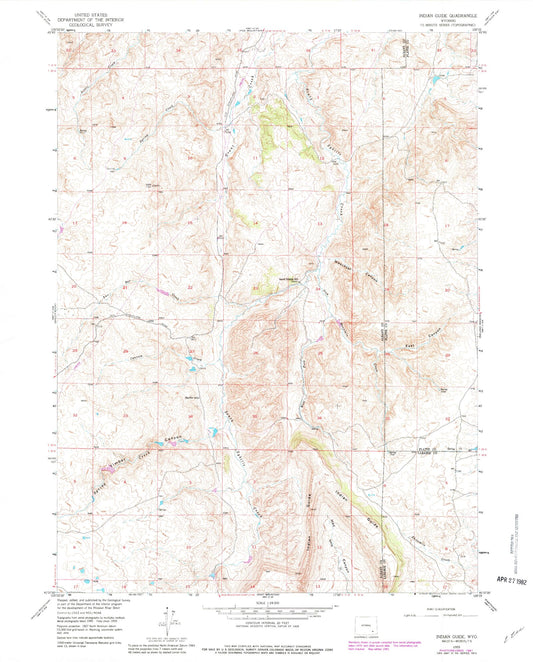 Classic USGS Indian Guide Wyoming 7.5'x7.5' Topo Map Image