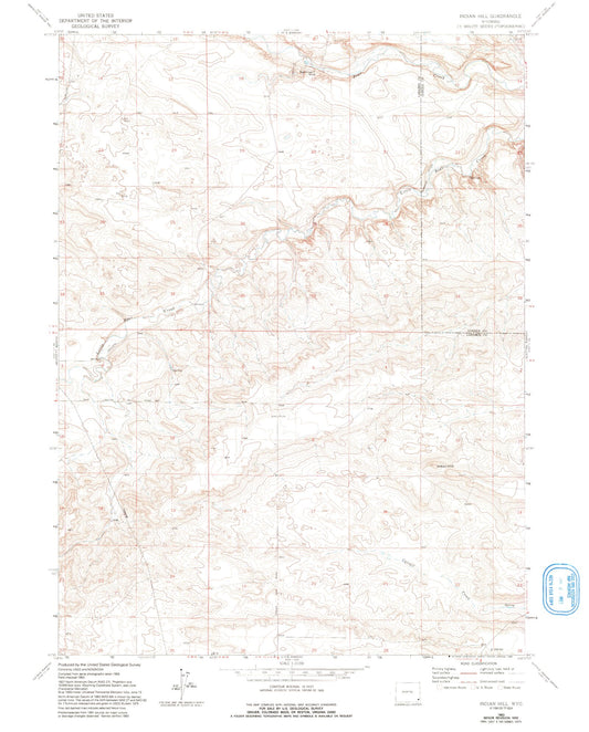 Classic USGS Indian Hill Wyoming 7.5'x7.5' Topo Map Image