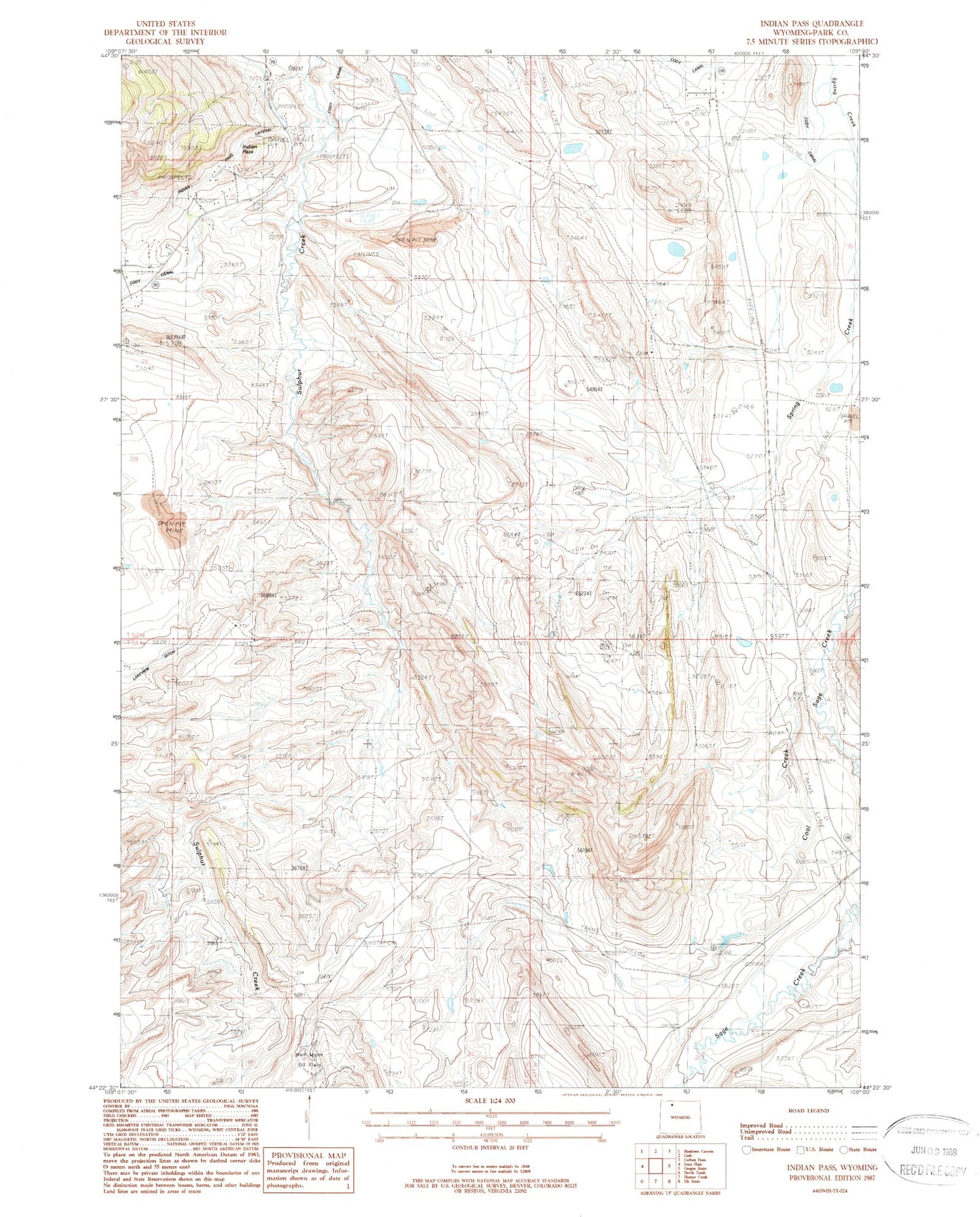 Classic USGS Indian Pass Wyoming 7.5'x7.5' Topo Map Image