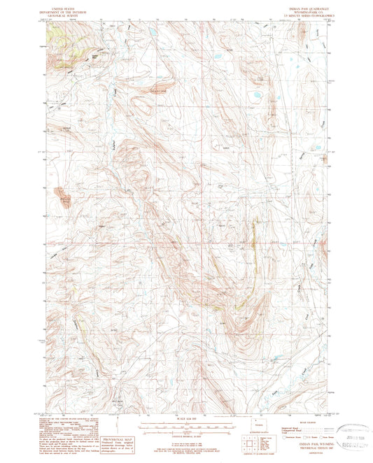 Classic USGS Indian Pass Wyoming 7.5'x7.5' Topo Map Image