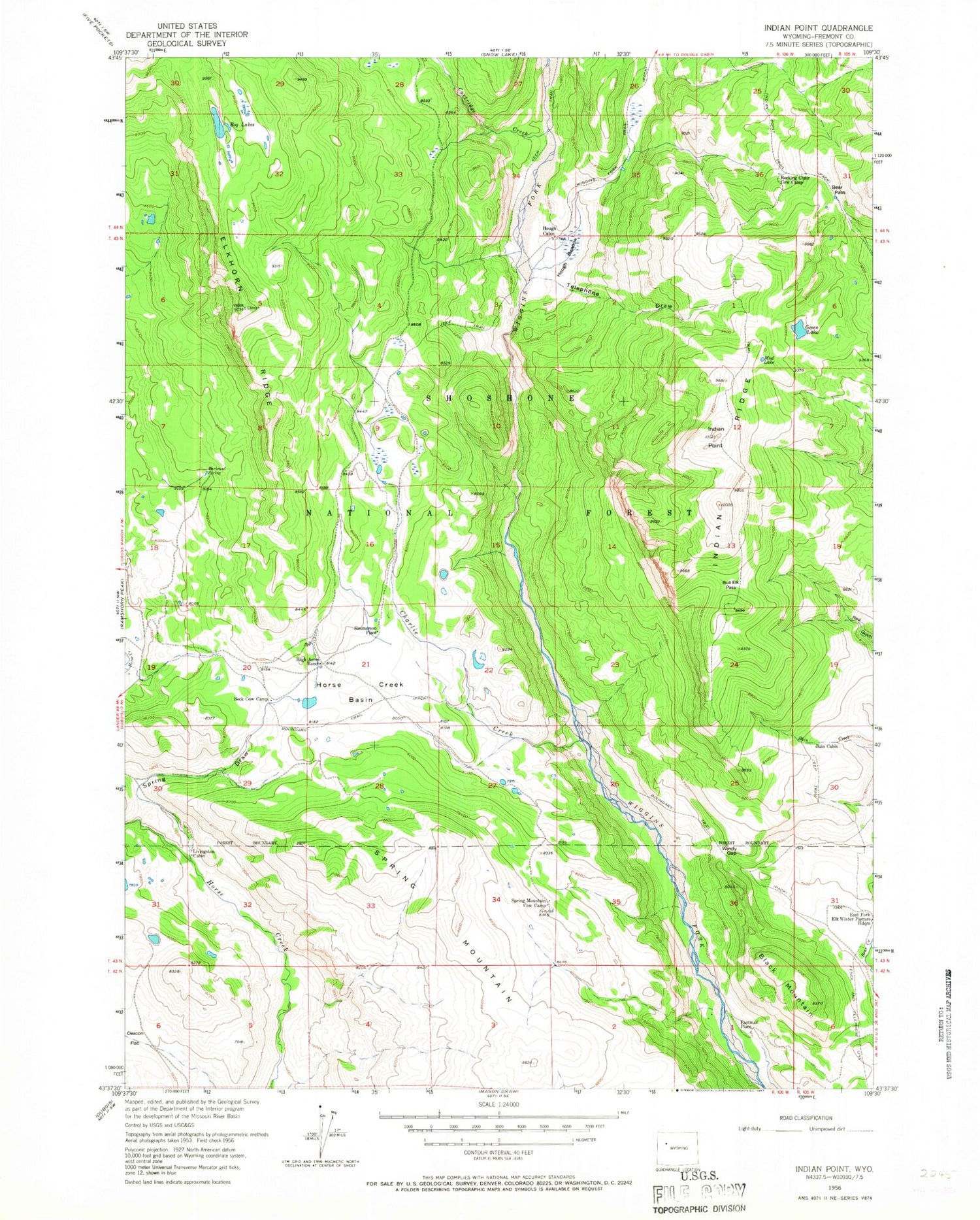 Classic USGS Indian Point Wyoming 7.5'x7.5' Topo Map Image