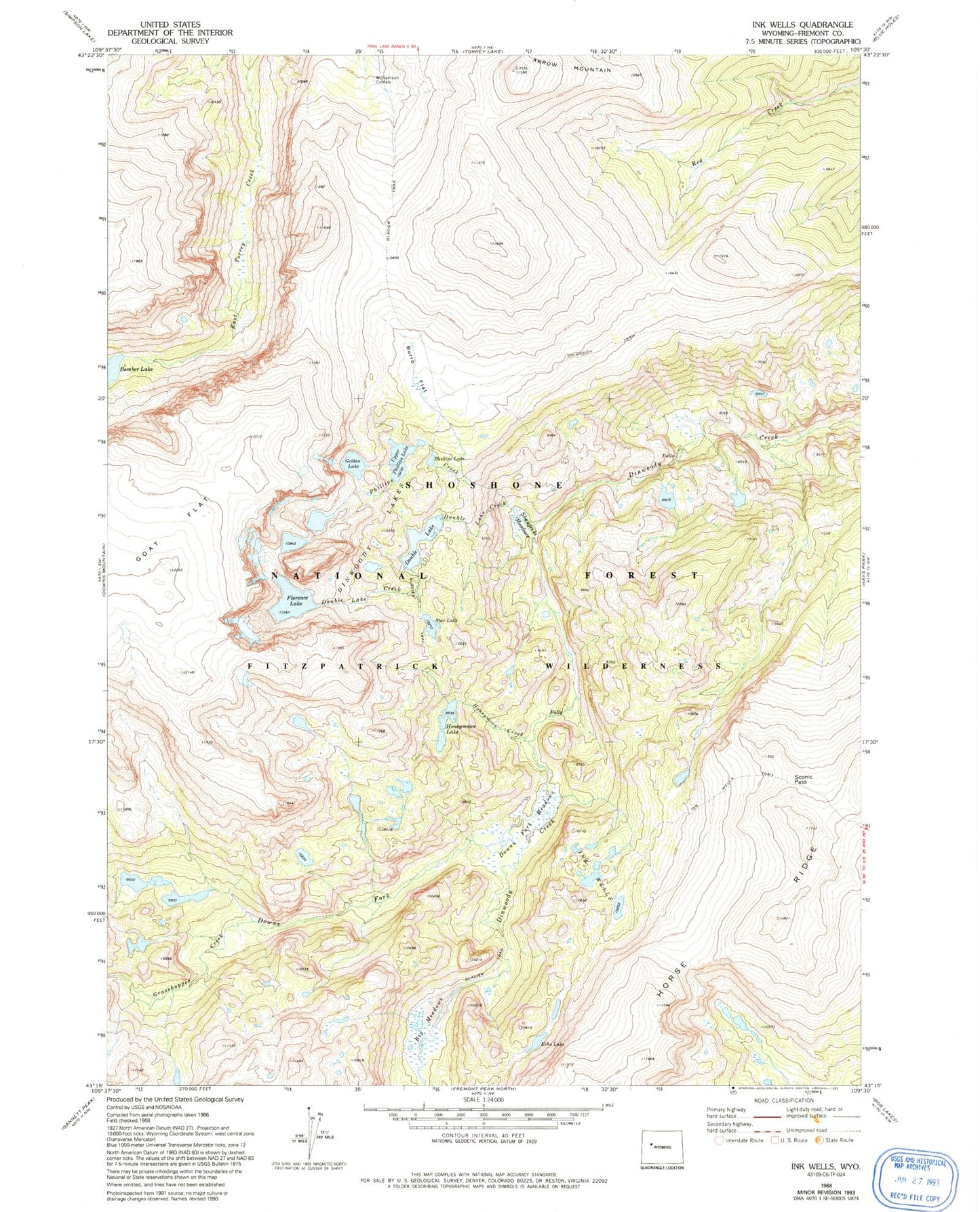 Classic USGS Ink Wells Wyoming 7.5'x7.5' Topo Map Image