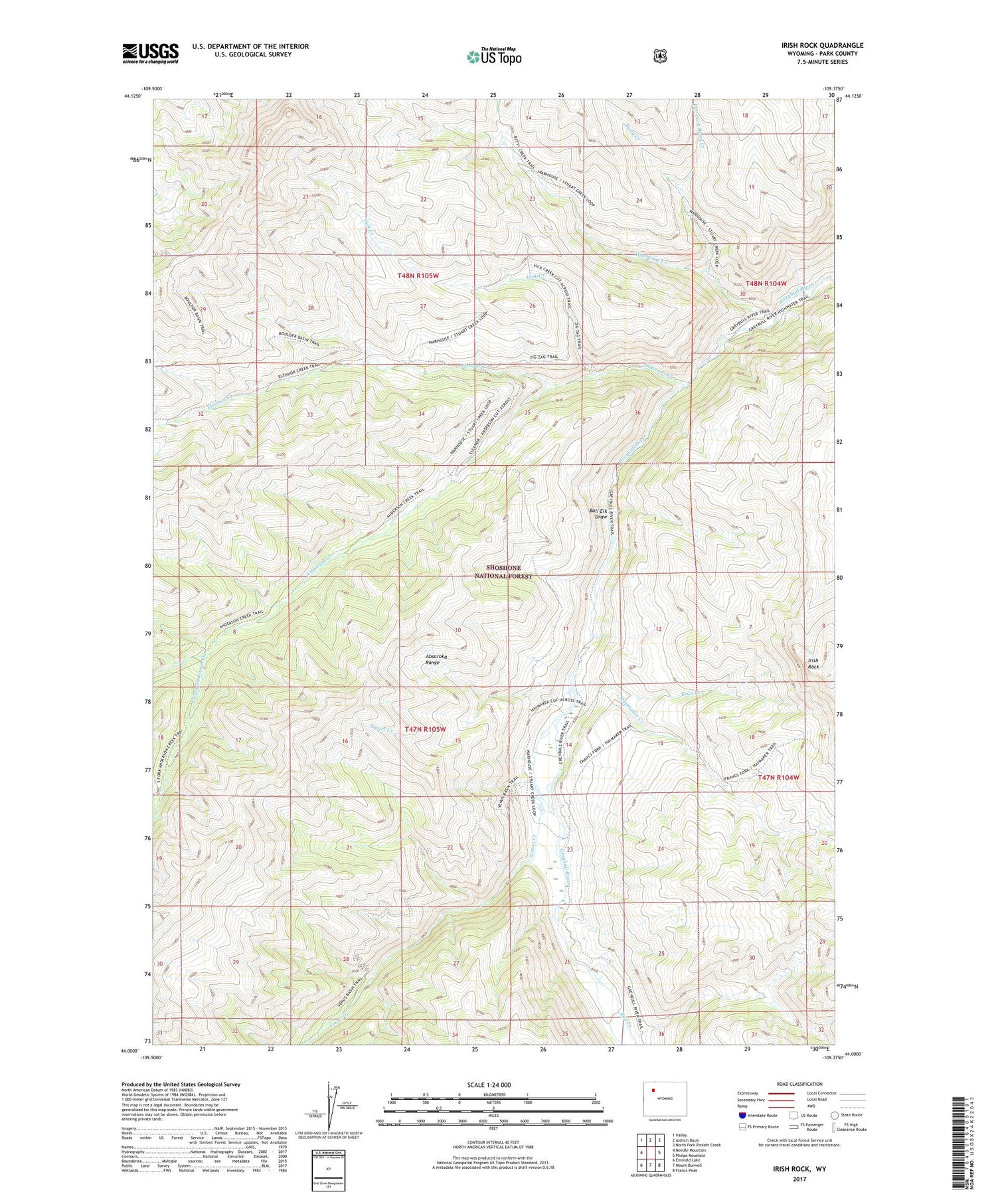 Irish Rock Wyoming US Topo Map Image