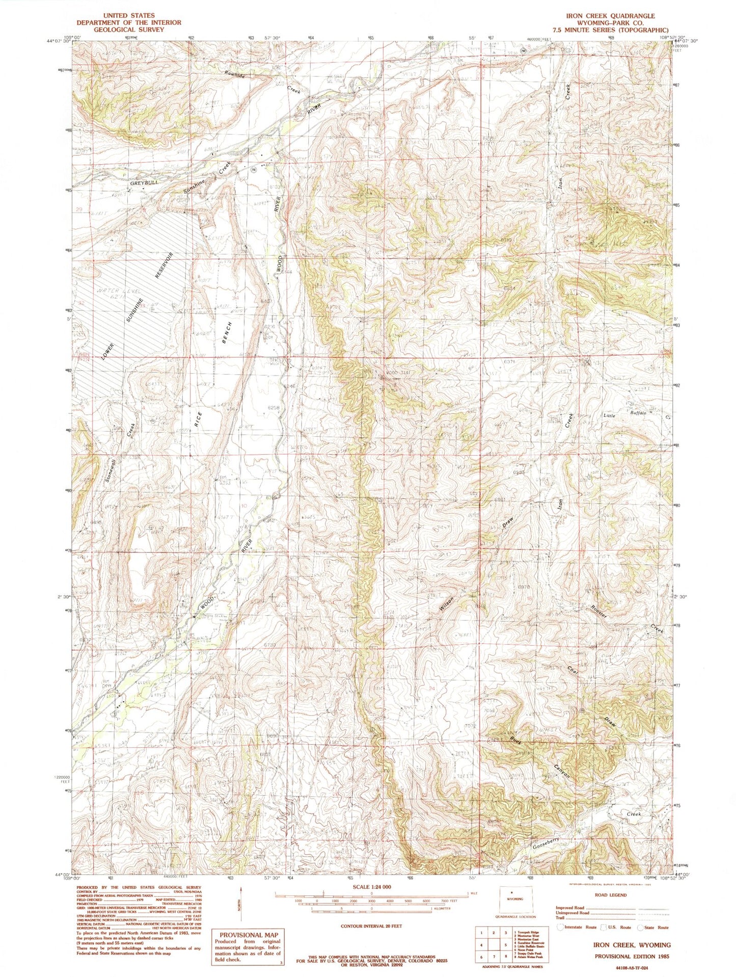 Classic USGS Iron Creek Wyoming 7.5'x7.5' Topo Map Image