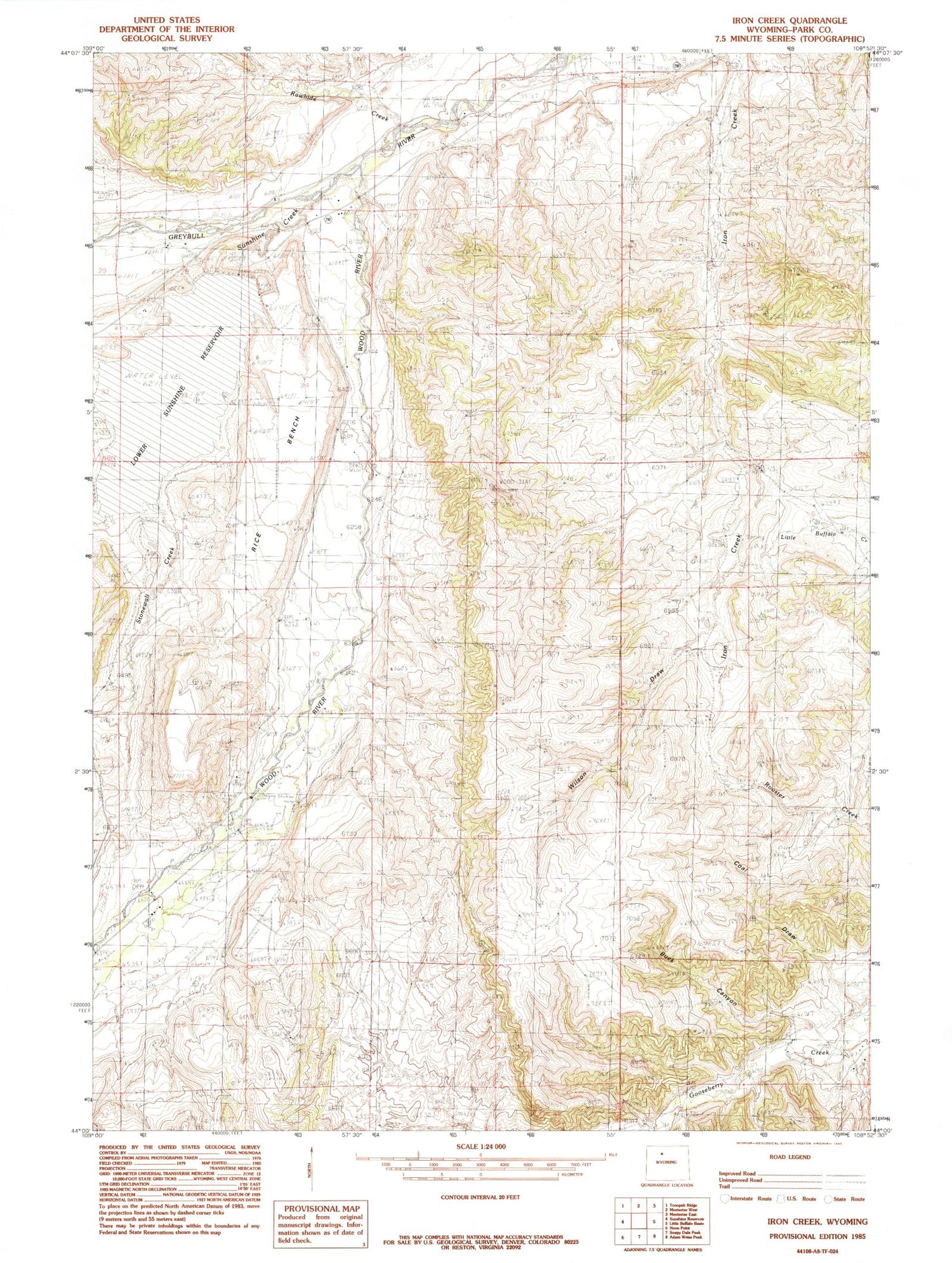 Classic USGS Iron Creek Wyoming 7.5'x7.5' Topo Map Image