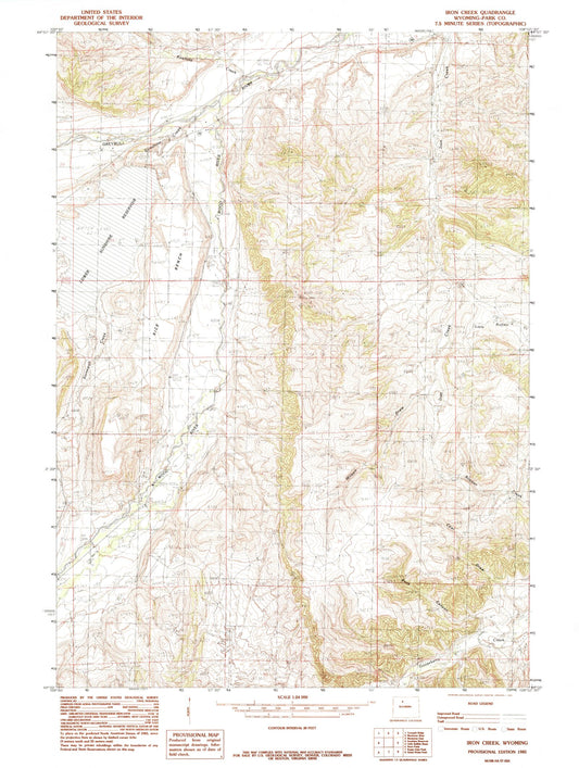 Classic USGS Iron Creek Wyoming 7.5'x7.5' Topo Map Image
