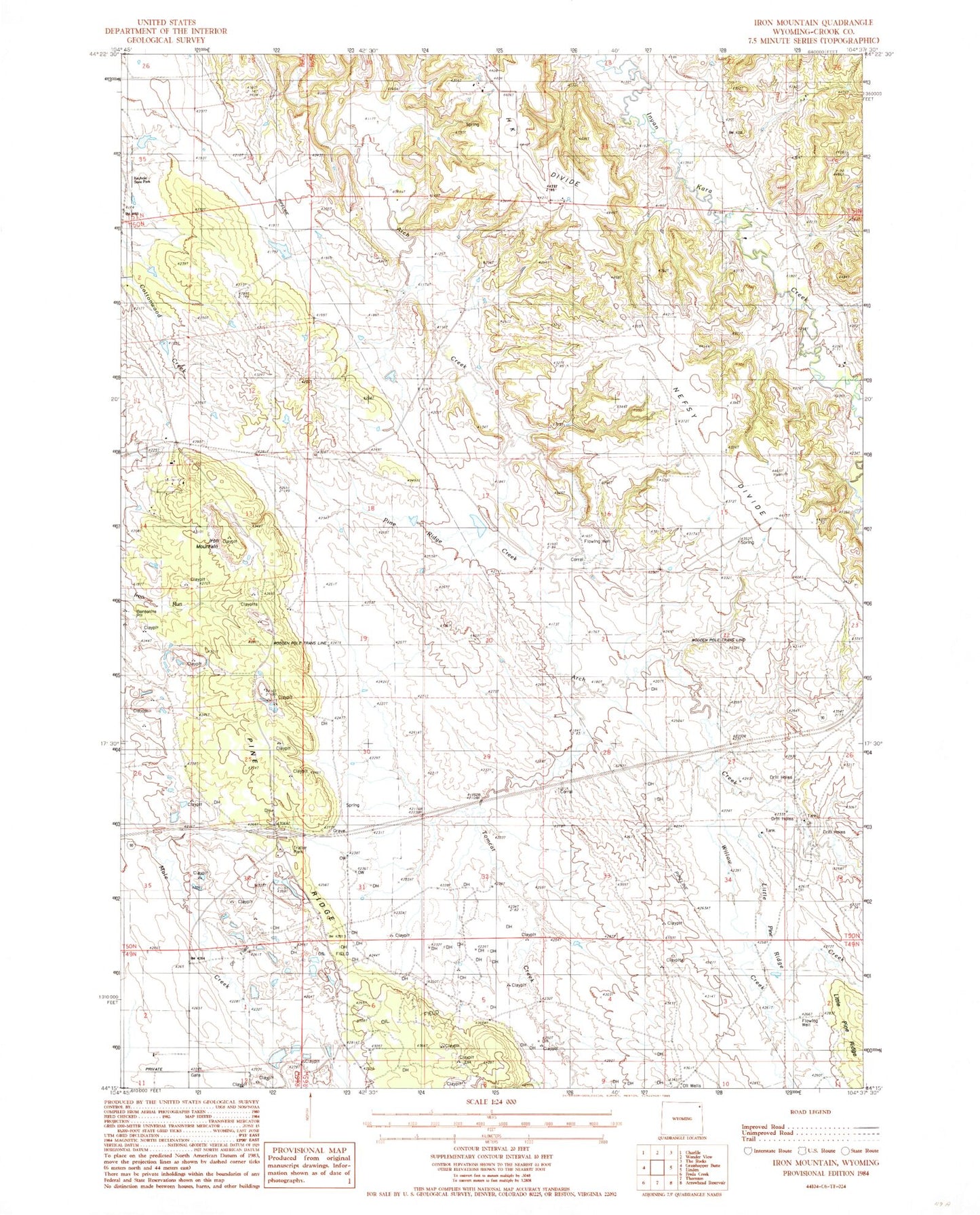 Classic USGS Iron Mountain Wyoming 7.5'x7.5' Topo Map Image