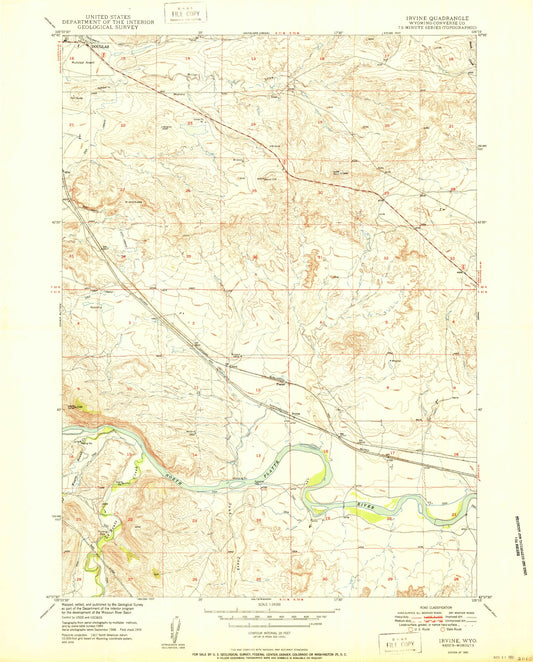 Classic USGS Irvine Wyoming 7.5'x7.5' Topo Map Image