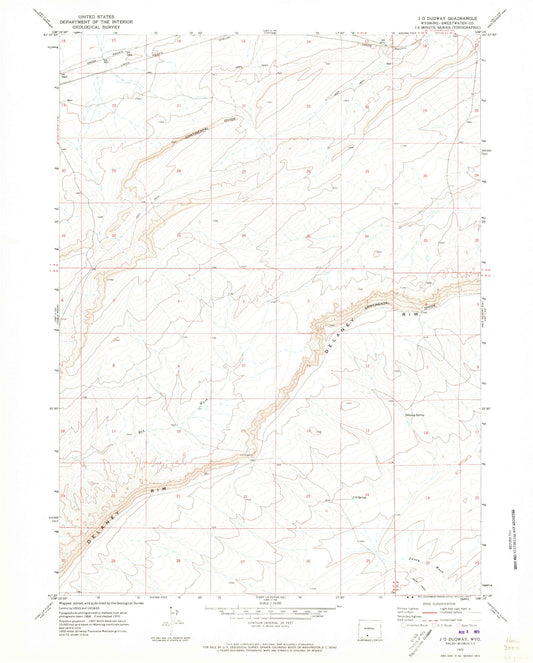 Classic USGS J O Dugway Wyoming 7.5'x7.5' Topo Map Image