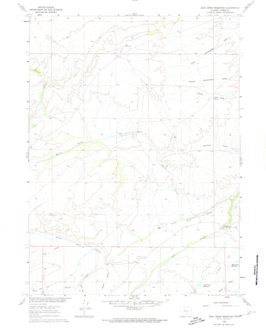 Classic USGS Jack Creek Reservoir Wyoming 7.5'x7.5' Topo Map Image