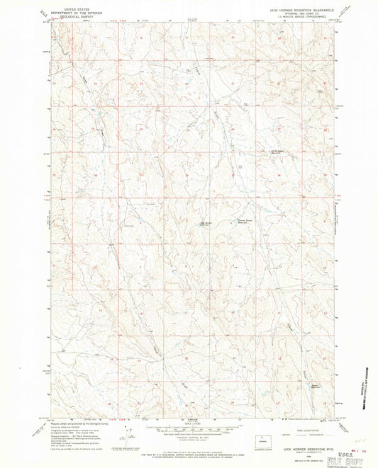Classic USGS Jack Horner Reservoir Wyoming 7.5'x7.5' Topo Map Image
