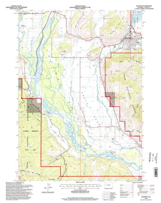Classic USGS Jackson Wyoming 7.5'x7.5' Topo Map Image