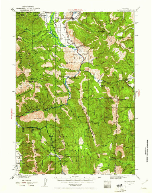 Historic 1931 Jackson Wyoming 30'x30' Topo Map Image