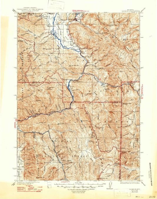 Historic 1935 Jackson Wyoming 30'x30' Topo Map Image